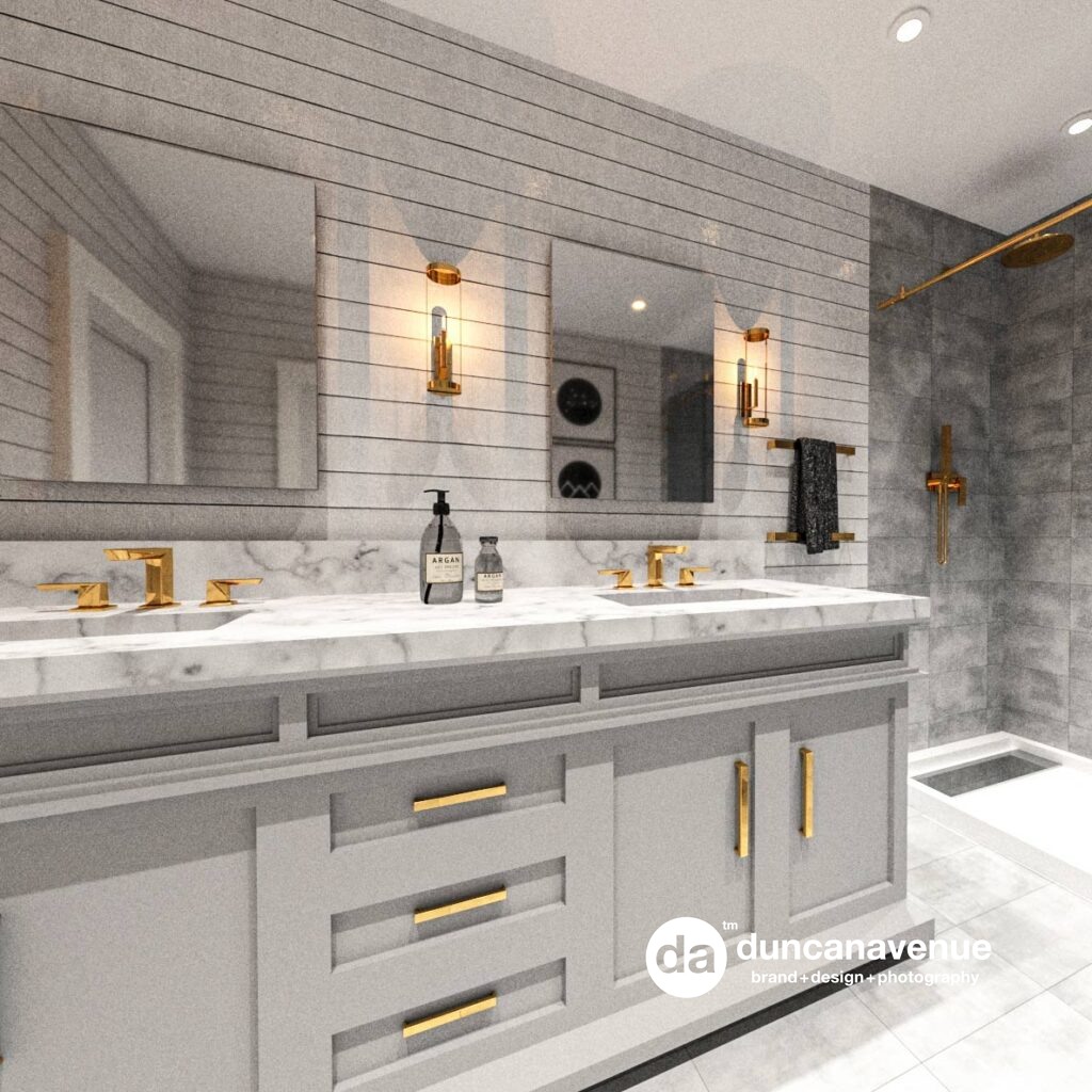 Shiplap+Gold - Master Bathroom Interior Design Project by Maxwell Alexander in Hudson Valley, New York