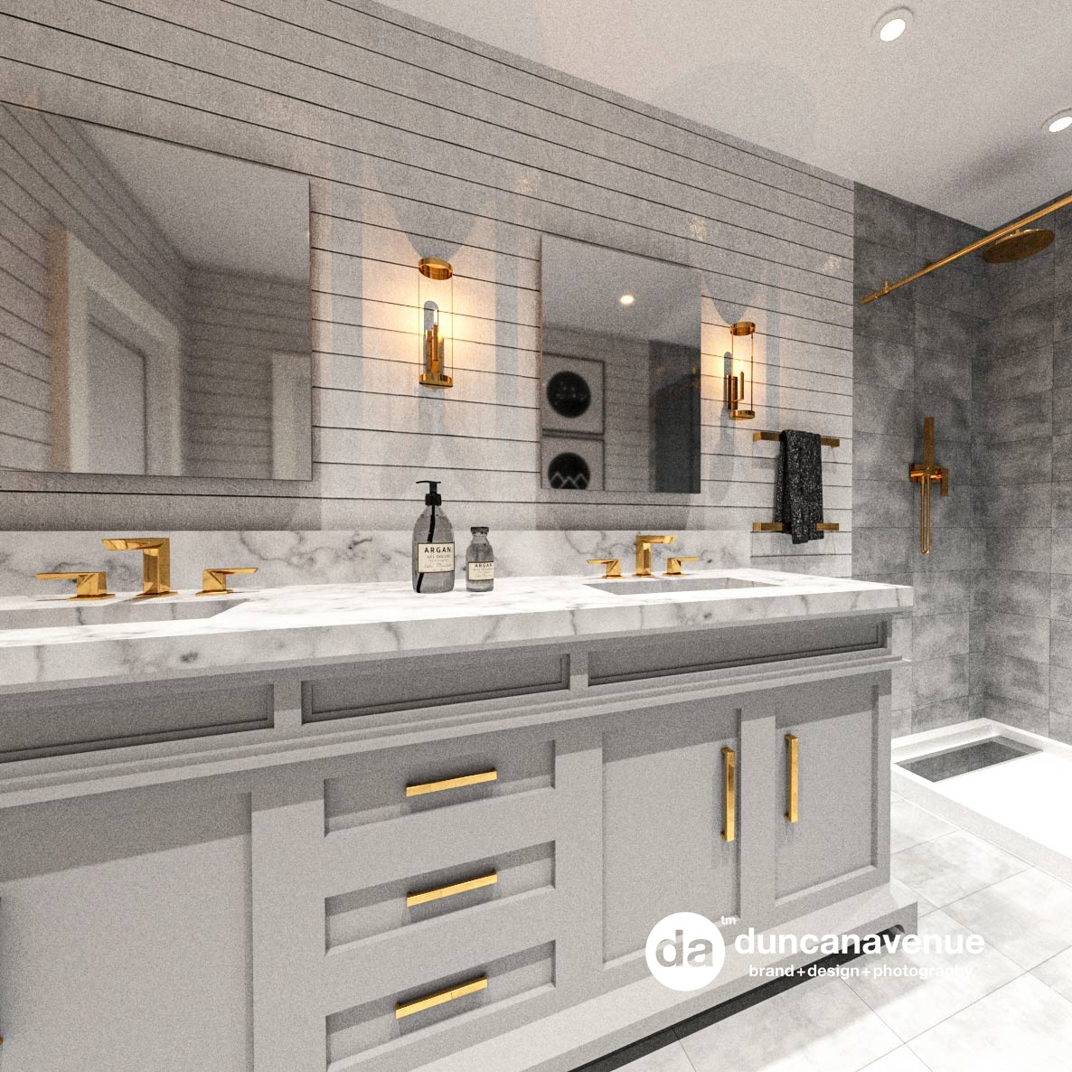 Shiplap+Gold - Master Bathroom Interior Design Project by Maxwell Alexander in Hudson Valley, New York