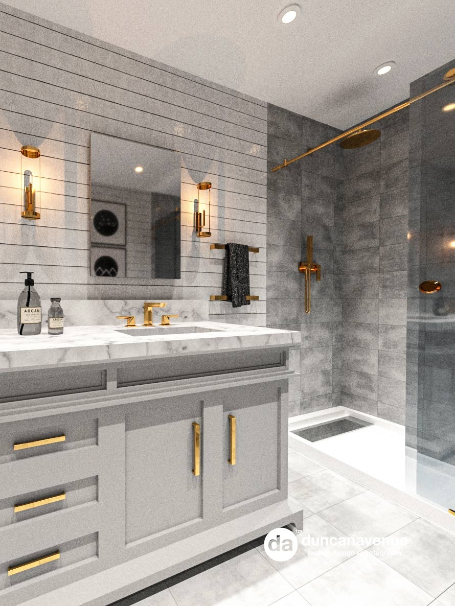 Shiplap+Gold - Master Bathroom Interior Design Project by Duncan Avenue Design Studio